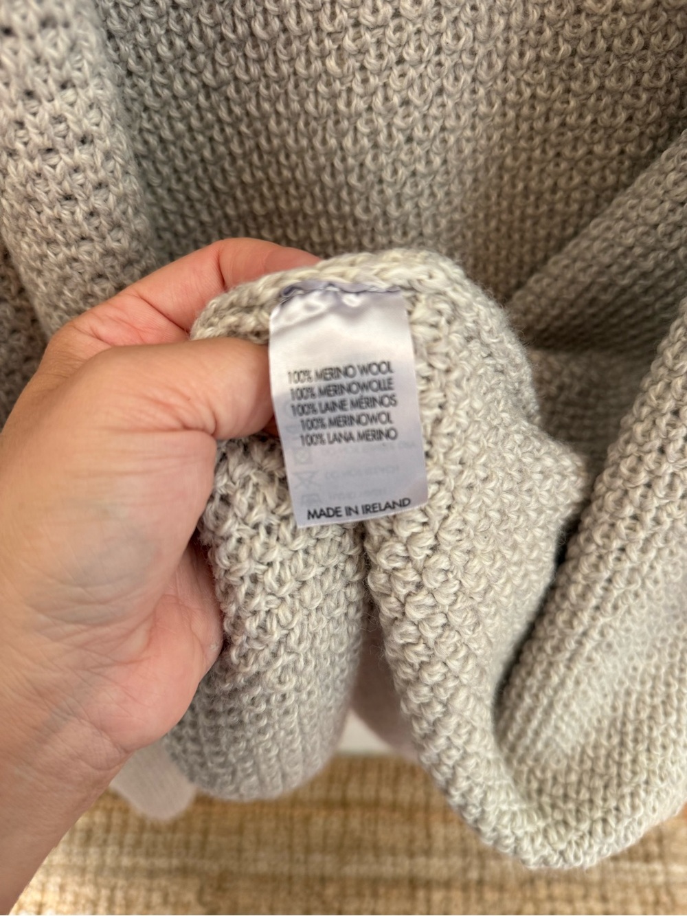 Aran sweater Market light gray beige open cardigan from Ireland Irish wool Sz